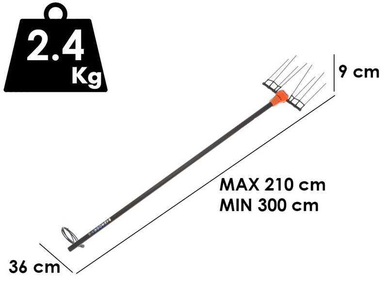 Jolly Italia V50X - Vareador de aceitunas el&eacute;ctrico de bater&iacute;a - 36 V - P&eacute;rtiga telesc&oacute;pica 210-300 cm y barra alargadora Step-Up