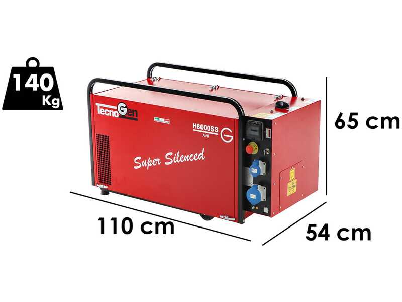 TecnoGen H8000SS/A - Generador de corriente a gasolina silencioso 5.8 kW - Continua 5.2 kW Monof&aacute;sica + ATS