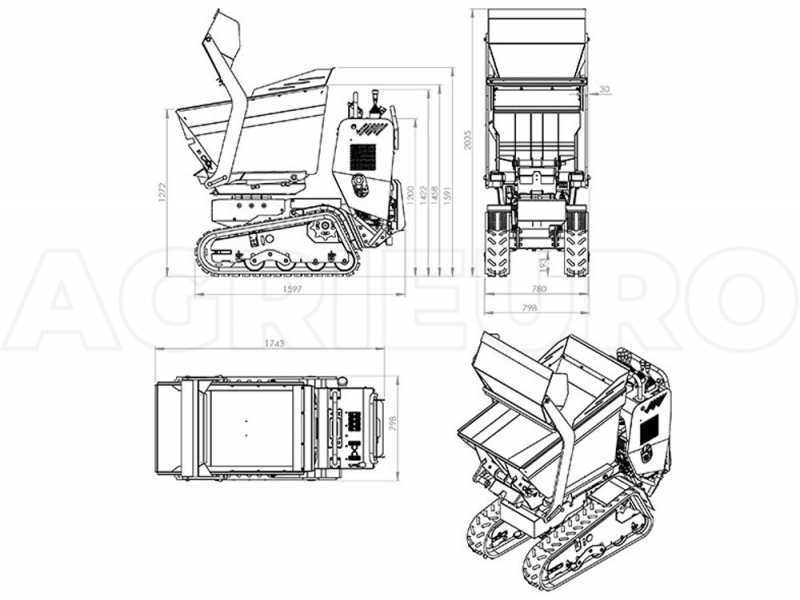 Carretilla de orugas AgriEuro Top-Line RAPTOR 7800 HEDT 4.0 - Honda GXe390 - Con pala + hormigonera