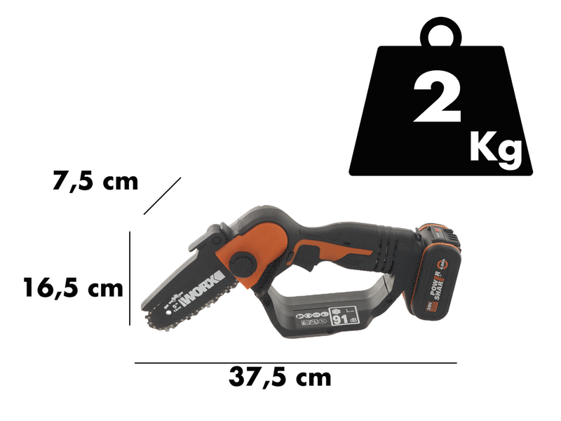 Podadora manual de bater&iacute;a Worx WG324E 20 V 2 Ah + p&eacute;rtiga
