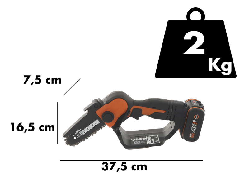Worx WG324E - Podadora manual de bater&iacute;a 20 V 2 Ah + p&eacute;rtiga telesc&oacute;pica