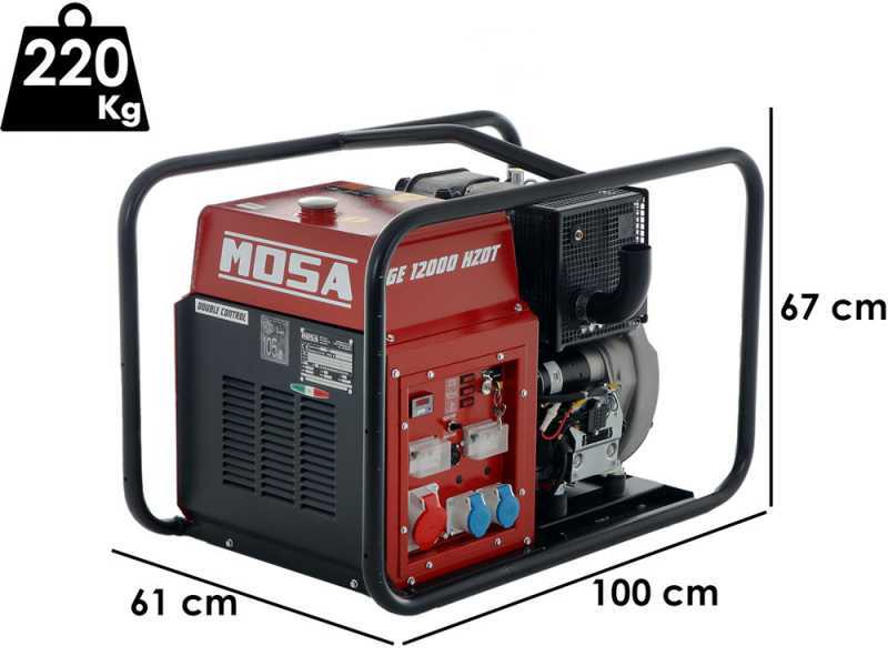 MOSA GE 12000 HZDT - Generador de corriente di&eacute;sel 9.6 kW - Continua 8.8 kW Trif&aacute;sica - Motor Hatz 1D90