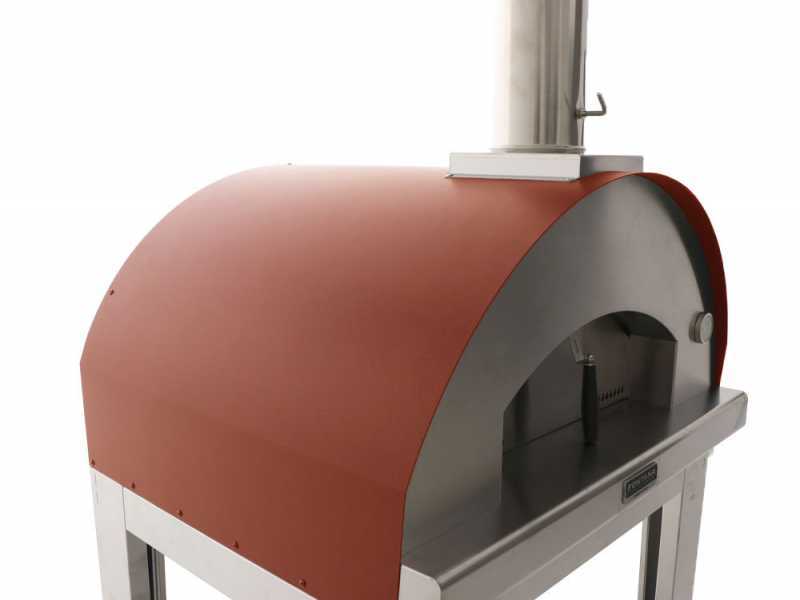 Fontana Mangiafuoco Rosso - Horno de le&ntilde;a de exterior con carro