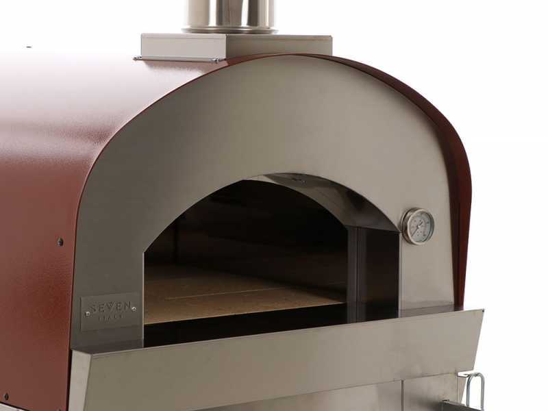 Seven Italy Persefone Rosso - Horno de le&ntilde;a de exterior con carro