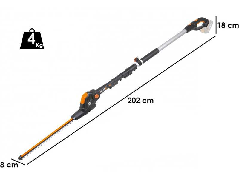 Worx WG908E - Podadora - Cortasetos con p&eacute;rtiga de bater&iacute;a multifunci&oacute;n - bater&iacute;a 20V 2Ah