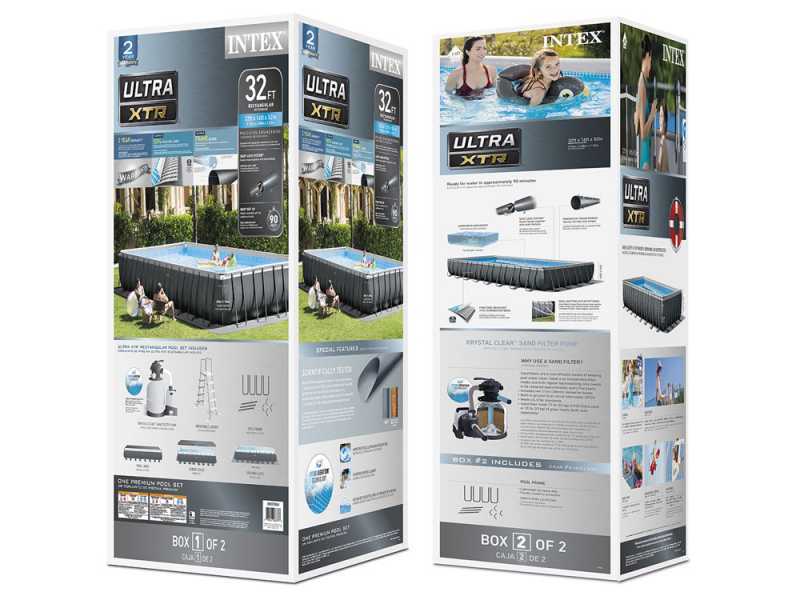 Intex Ultra XTR Frame 26378NP - Piscina desmontable + Kit Limpieza y Voleibol
