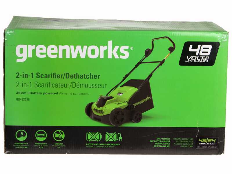 Greenworks GD48SC36 - Escarificador de bater&iacute;a - 48V BATER&Iacute;A Y CARGADOR NO EST&Aacute;N INCLUIDOS