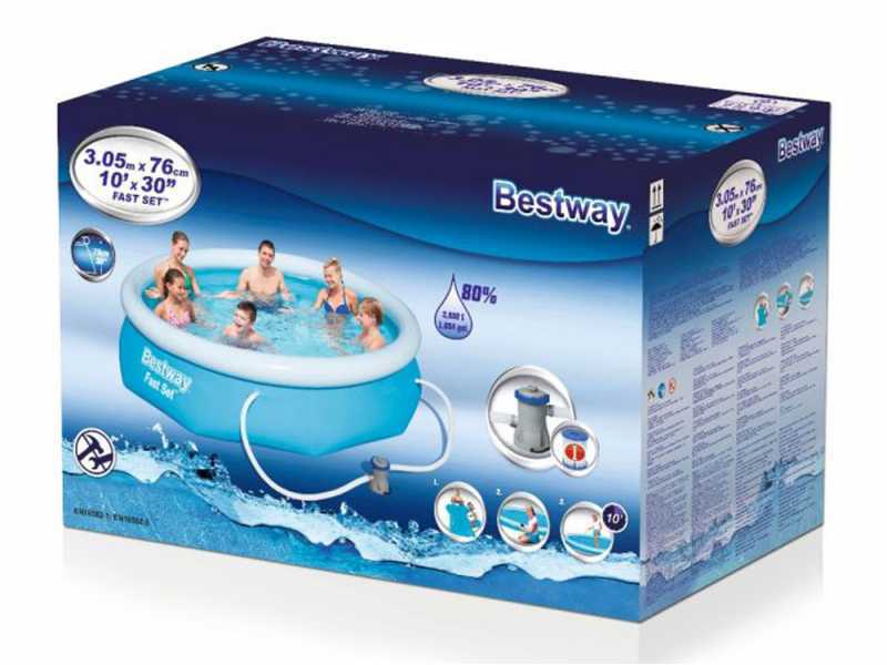 Bestway Fast Set 57270 - &Oslash;305x76 cm - Piscina hinchable + Bomba filtro 16 W