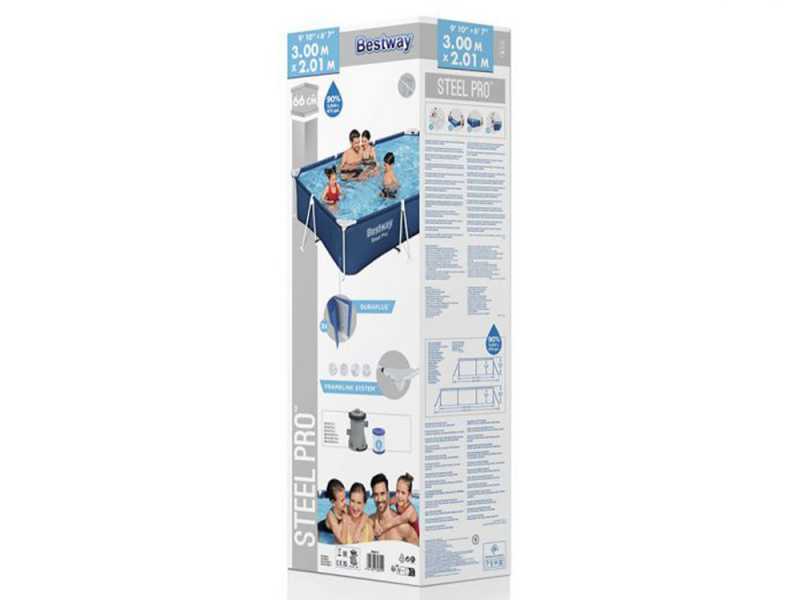 Bestway Steel Pro 56411 - 300x201x66 cm - Piscina desmontable + Bomba filtro 16 W