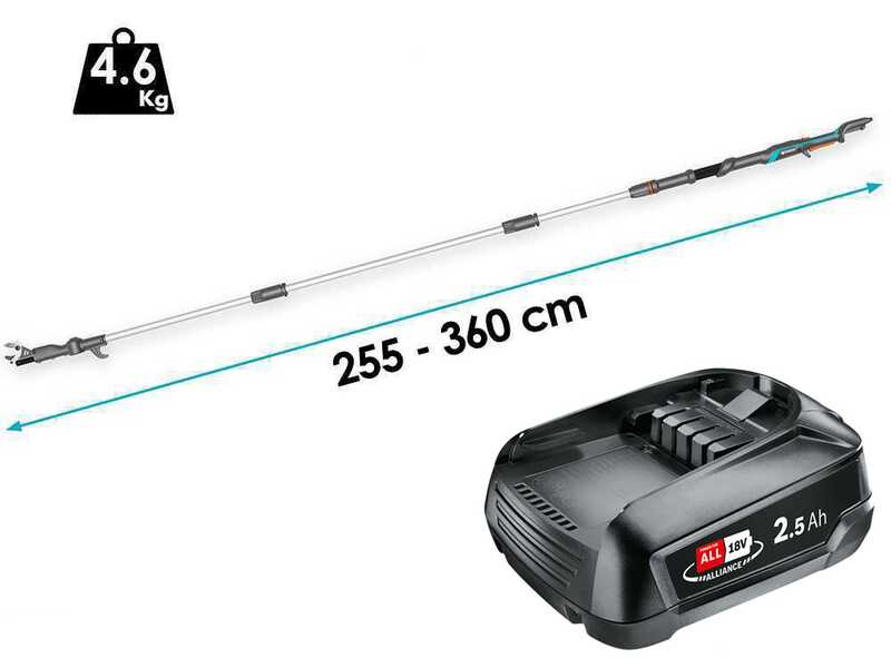Gardena HighCut 360/18V P4A - Tijera el&eacute;ctrica de poda con p&eacute;rtiga - 18V 2Ah