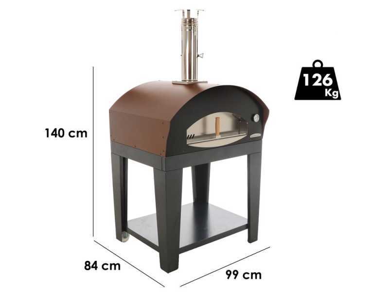 Rossofuoco Benni Marrone - Horno de le&ntilde;a de exterior con carro