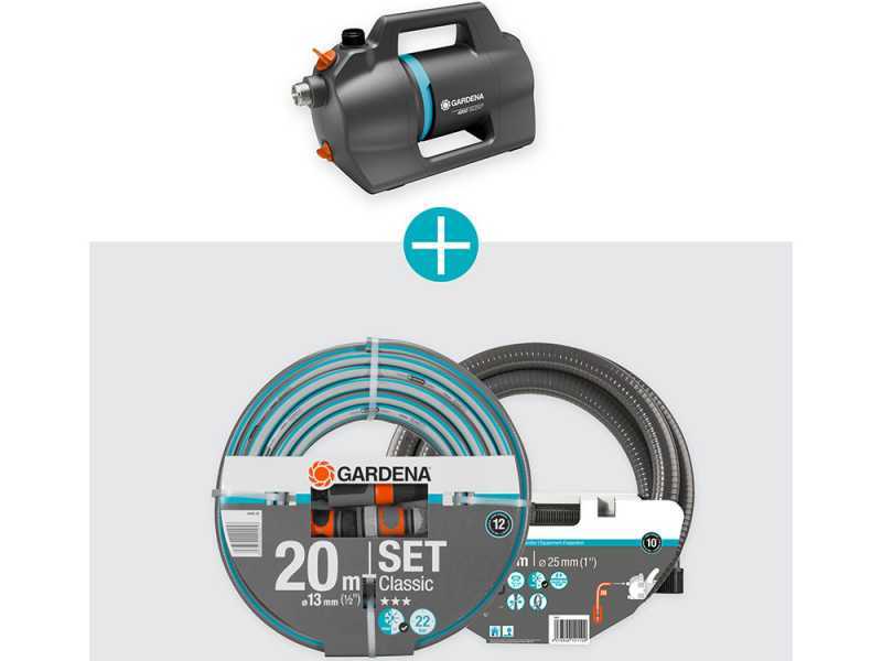 Gardena 4200 Silent - Bomba el&eacute;ctrica de riego para jard&iacute;n- 600 W - Kit con mangueras y racores