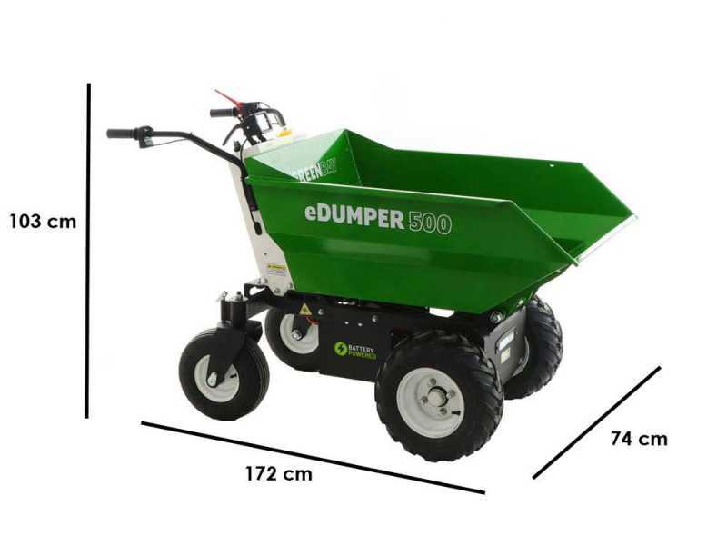 GREENBAY eDumper 500 - Motocarretilla de bater&iacute;a - 48V 32Ah - Caj&oacute;n Dumper