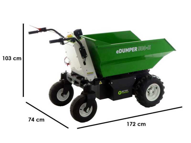 GREENBAY eDumper 500-H - Motocarretilla de bater&iacute;a - 48V 32Ah - Caj&oacute;n dumper con volteo hidr&aacute;ulico