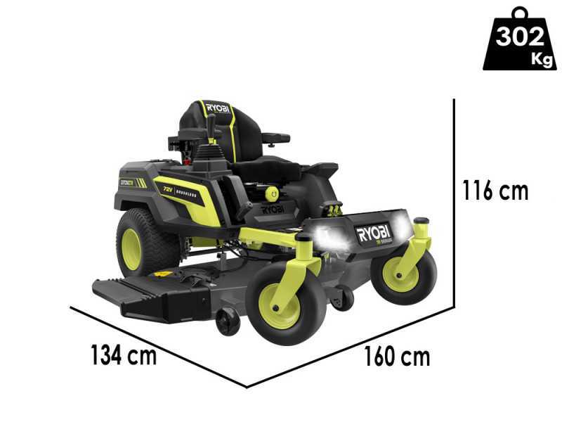 Ryobi ZTRX137 - Tractor cortac&eacute;sped a bater&iacute;a de radio cero - 72V/30Ah - corte de 137cm - 2en1