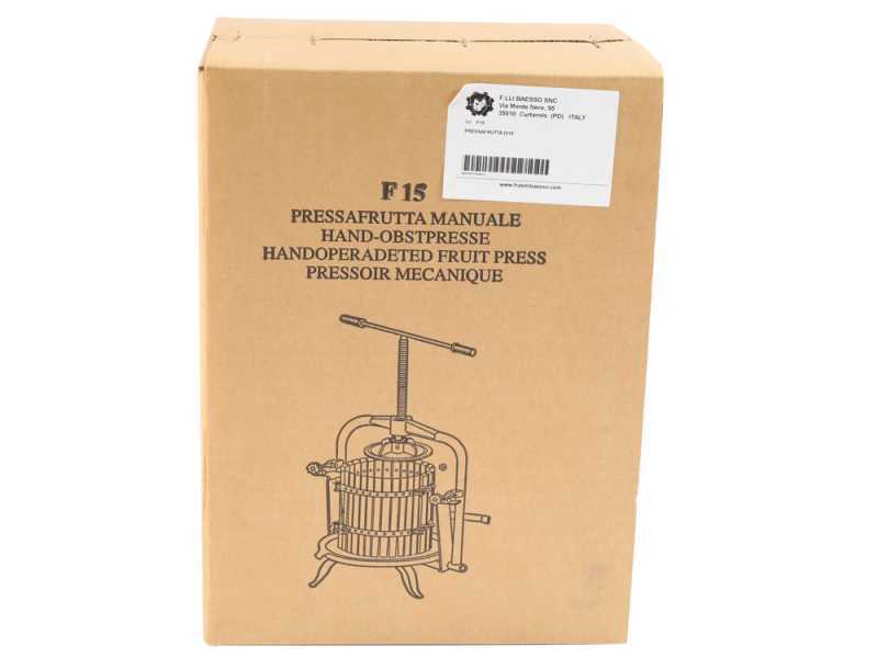 Baesso F25 - Prensa de tornillo para fruta y verdura 20L - Jaula de madera