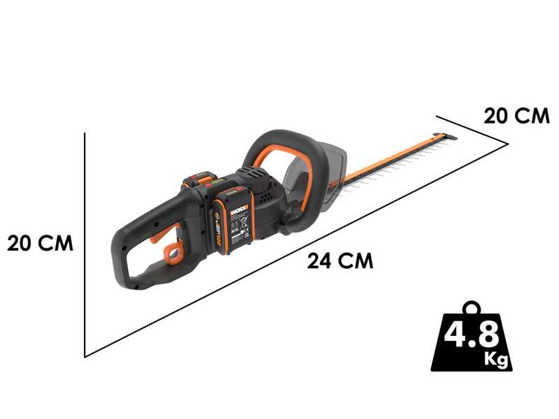 Cortasetos WORX NITRO WG286E.9 - 20V - Cuchilla 60 cm de acero - BATER&Iacute;A Y CARGADOR NO EST&Aacute;N INCLUIDOS