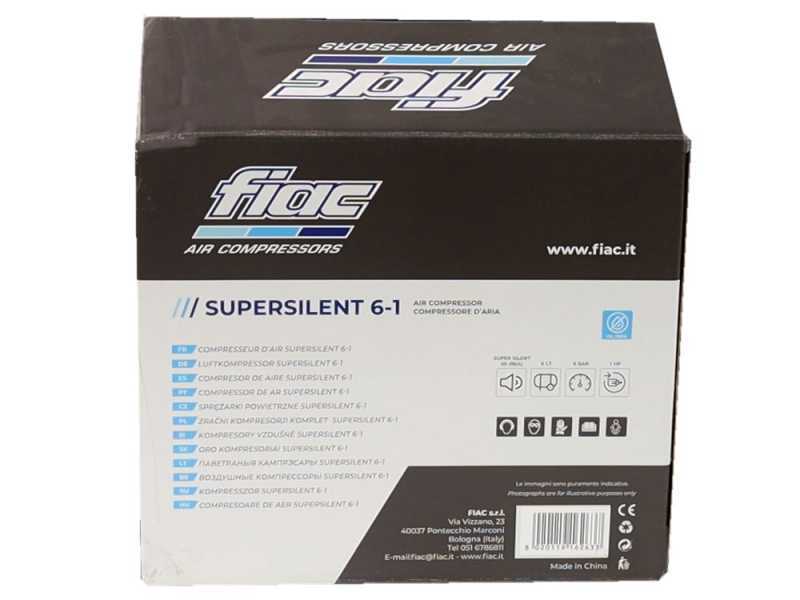 FIAC SUPERSILENT 6/1 - Compresor de aire el&eacute;ctrico port&aacute;til monof&aacute;sico silencioso, sin aceite - Motor 1 HP - 6 L