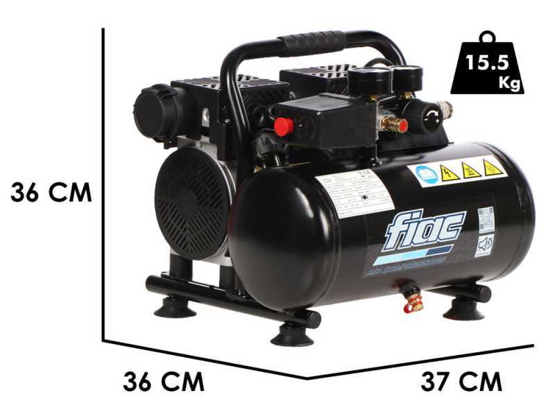 FIAC SUPERSILENT 6/1 - Compresor de aire el&eacute;ctrico port&aacute;til monof&aacute;sico silencioso, sin aceite - Motor 1 HP - 6 L