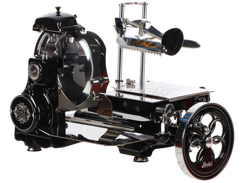 Berkel Tribute Negra - Cortadora de fiambre de volante con pedestal - Cuchilla de acero cromado de 300 mm