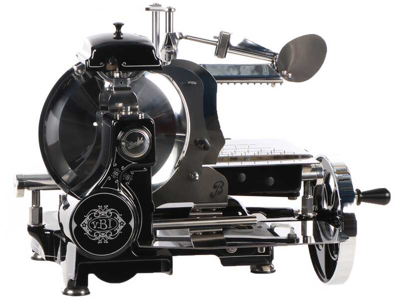 Berkel Tribute Negra - Cortadora de fiambre de volante con pedestal - Cuchilla de acero cromado de 300 mm