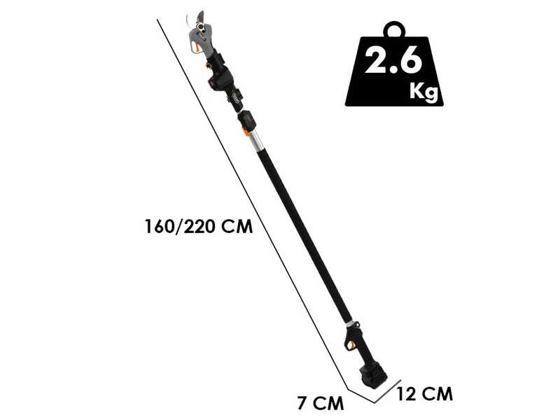Volpi KV390 - Tijera el&eacute;ctrica de poda - 2x 21.6V 2.5Ah + P&eacute;rtiga telescopica