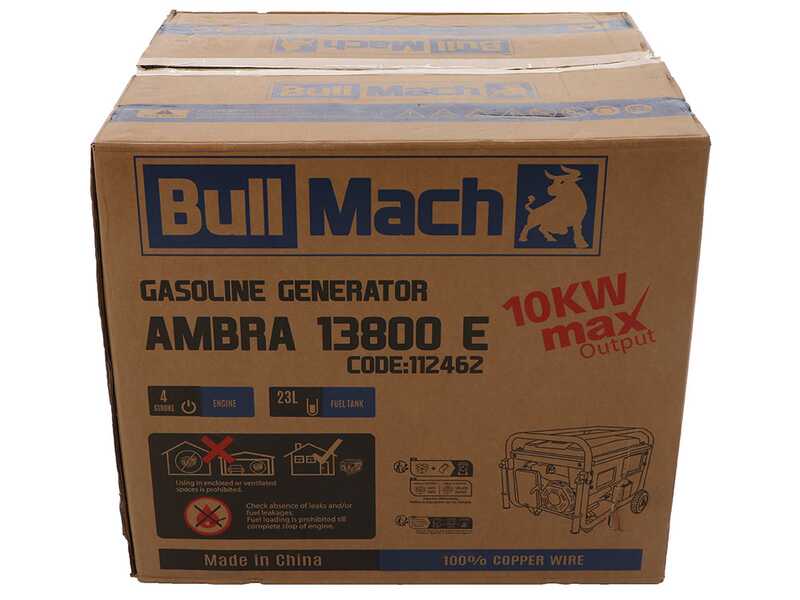 BullMach AMBRA 13800 E - Generador el&eacute;ctrico de gasolina con carro y AVR 10 kW - Continua 9 kW Monof&aacute;sico