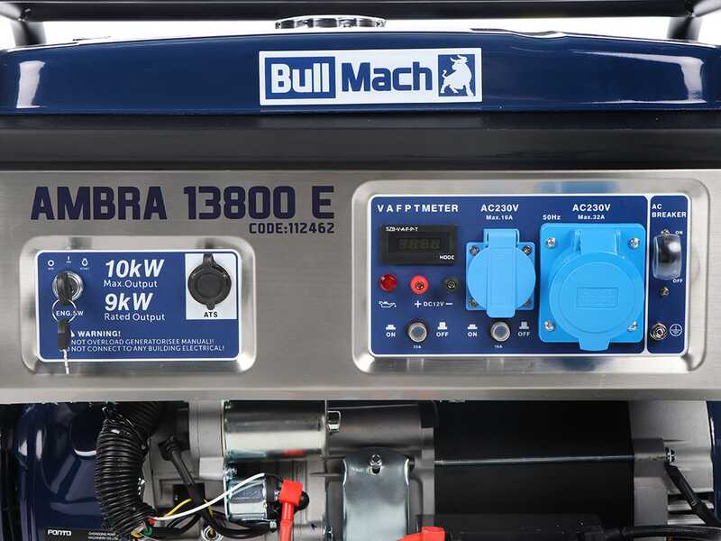 BullMach AMBRA 13800 E - Generador el&eacute;ctrico de gasolina con carro y AVR 10 kW - Continua 9 kW Monof&aacute;sico