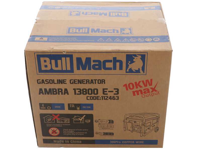 BullMach AMBRA 13800 E-3 - Generador el&eacute;ctrico de gasolina con ruedas y AVR 10 kW - Continua 9 kW Trif&aacute;sico + ATS