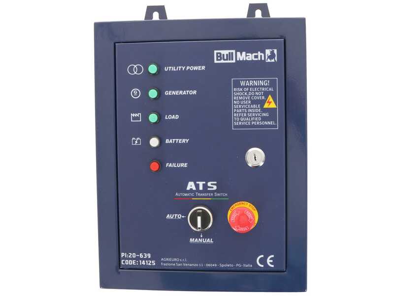 BullMach AMBRA 13800 E-3 - Generador el&eacute;ctrico de gasolina con ruedas y AVR 10 kW - Continua 9 kW Trif&aacute;sico + ATS