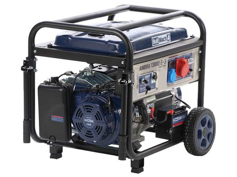 BullMach AMBRA 13800 E-3 - Generador el&eacute;ctrico de gasolina con ruedas y AVR 10 kW - Continua 9 kW Trif&aacute;sico + ATS