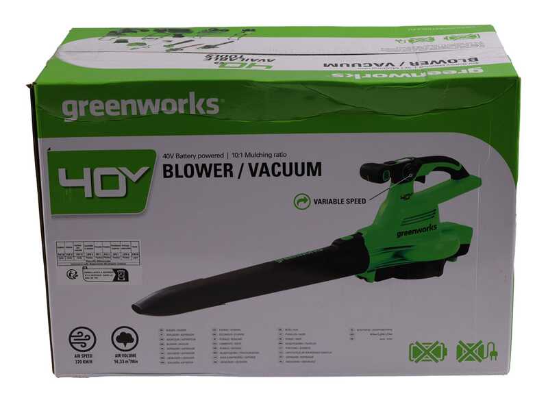 Greenworks GD40BVII - Soplador-aspirador de bater&iacute;a  - 40V/4Ah