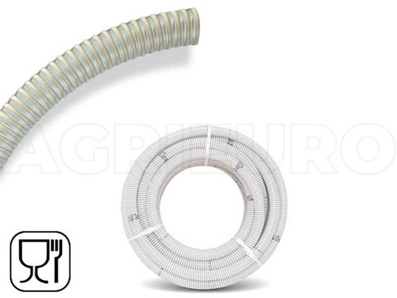 Manguera de aspiraci&oacute;n con espiral transparente en PVC para alimentos &Oslash; 50 mm - 12 m