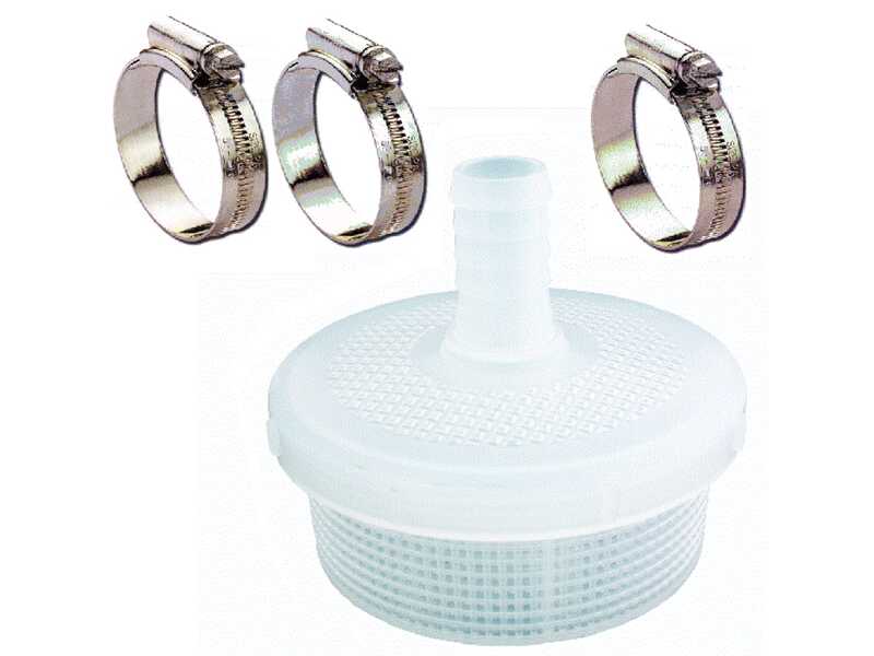 3 abrazaderas y filtro de aspiraci&oacute;n para bombas con racores y tubos de 20