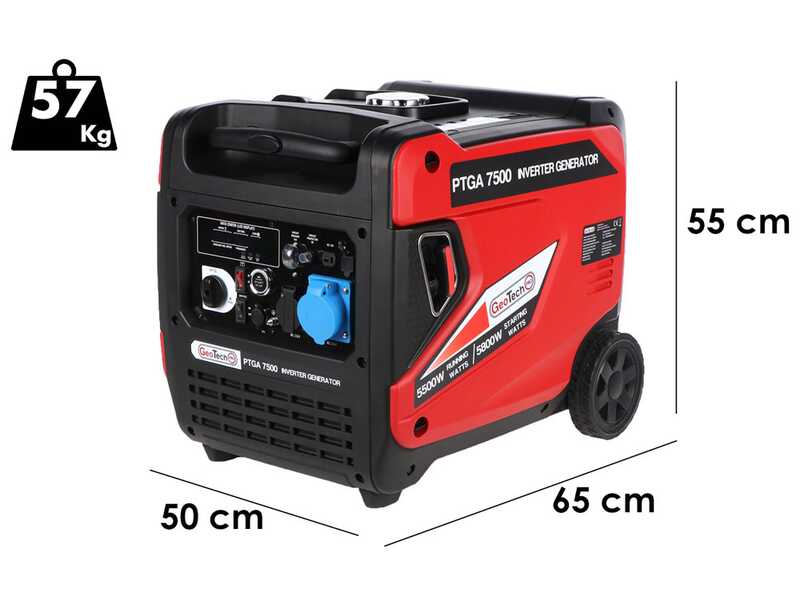 GeoTech-Pro PTGA 7500 - Generador el&eacute;ctrico inverter silencioso con ruedas 5,8 kW - Continua 5,5 kW Monof&aacute;sico