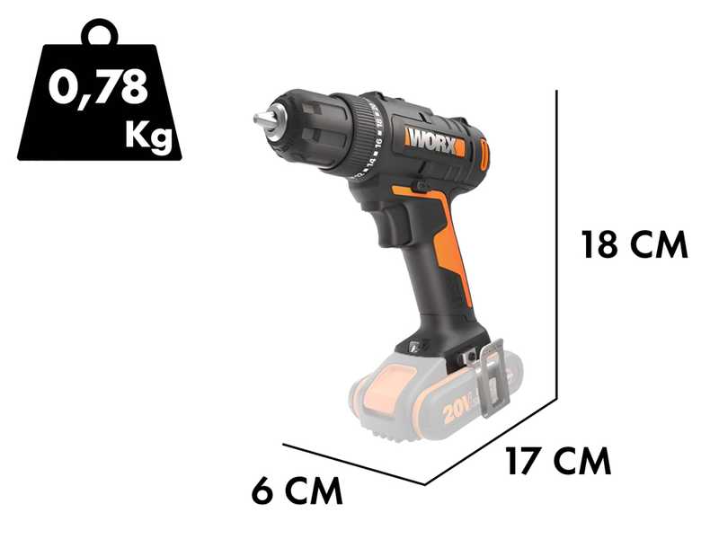 Worx WX100.9 - Taladro atornillador a bater&iacute;a 20V - SIN BATER&Iacute;A NI CARGADOR