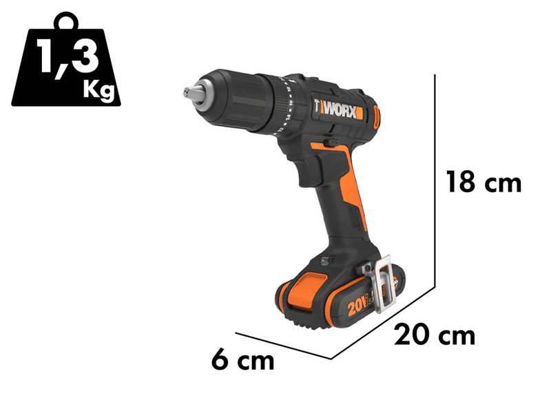 Worx WX370 - Taladro atornillador de impacto a bater&iacute;a - 20V/2Ah