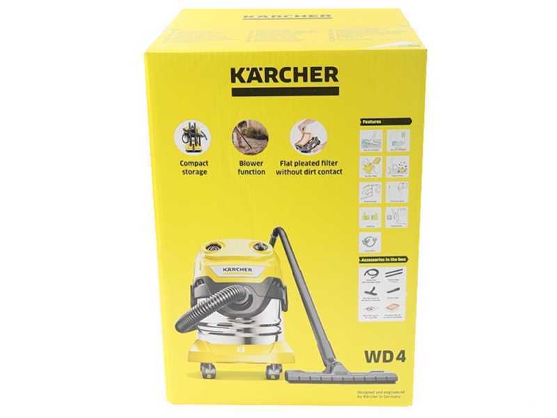 Karcher WD 4 S V-20/5/22 - Aspirador de s&oacute;lidos y l&iacute;quidos - 20 Litri - Bid&oacute;n de acero inoxidable