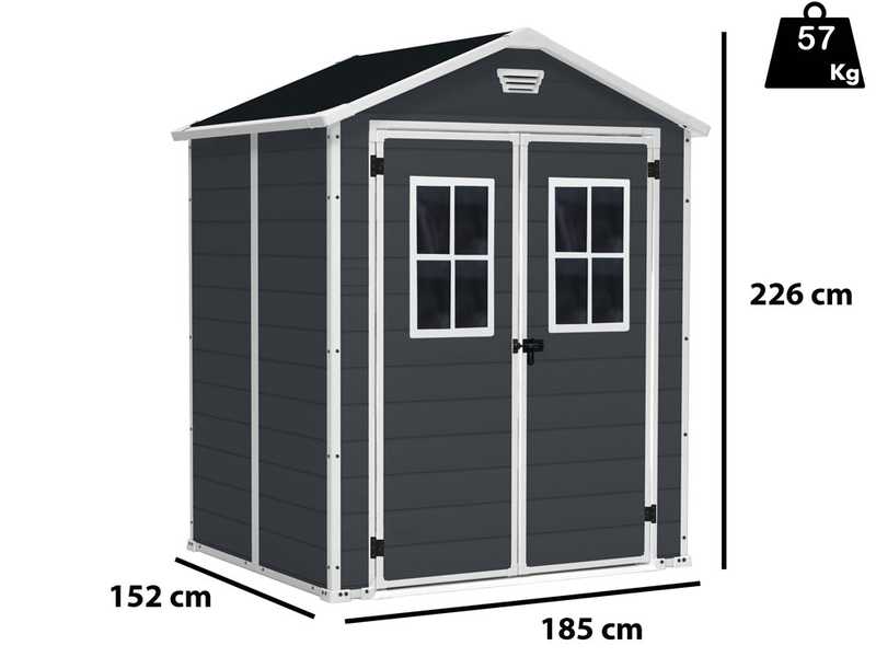 Keter Manor negra - Caseta de jard&iacute;n - Con ventanas delanteras - 185x152x226 cm