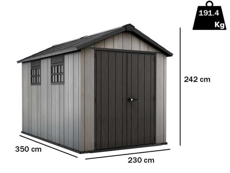 Keter Oakland 7511 - Caseta de jard&iacute;n - Con puerta de dos hojas y ventanas - 230x350x242 cm