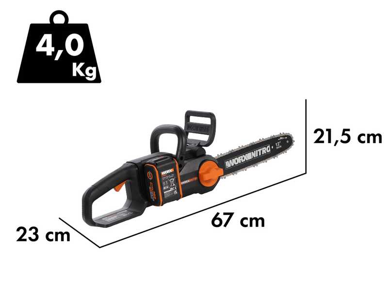Worx Nitro WG350E - Electrosierra de bater&iacute;a 20V 4Ah - Espada de 30 cm