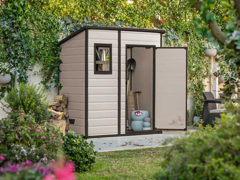 Keter Manor Pent beis - Caseta de jard&iacute;n - Con ventana delantera - 183.5x111x200.5 cm