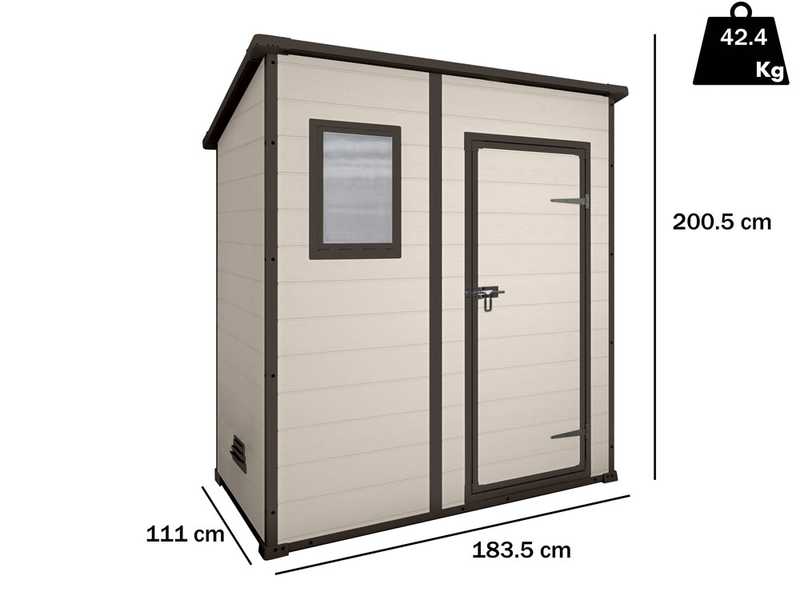 Keter Manor Pent beis - Caseta de jard&iacute;n - Con ventana delantera - 183.5x111x200.5 cm