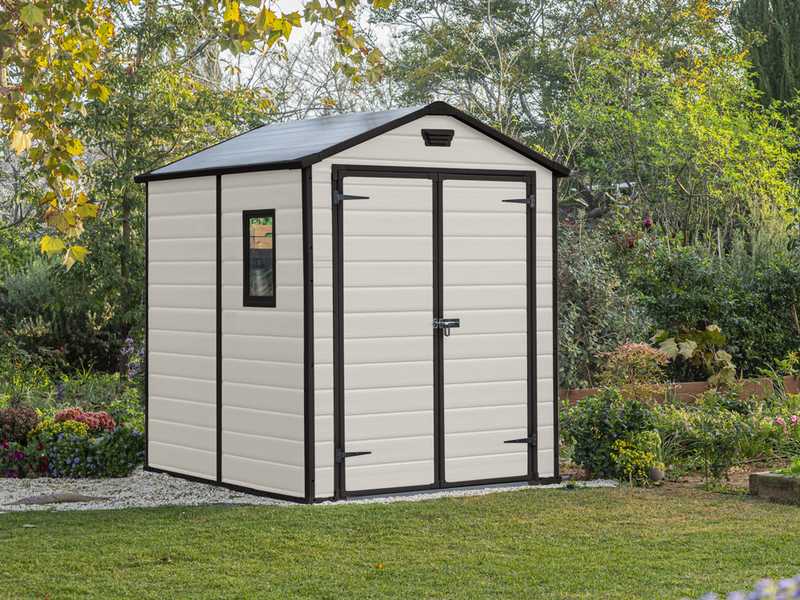 Keter Manor beis - Caseta de jard&iacute;n - Con ventana lateral - 185.8x236.8x227 cm