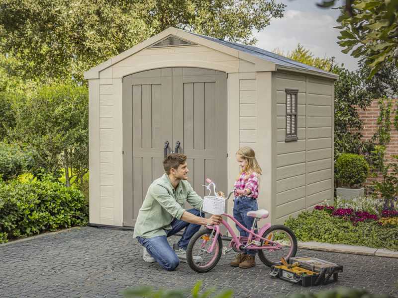 Keter Factor beis - Caseta de jard&iacute;n - Con ventana lateral - 256.5x255x243 cm
