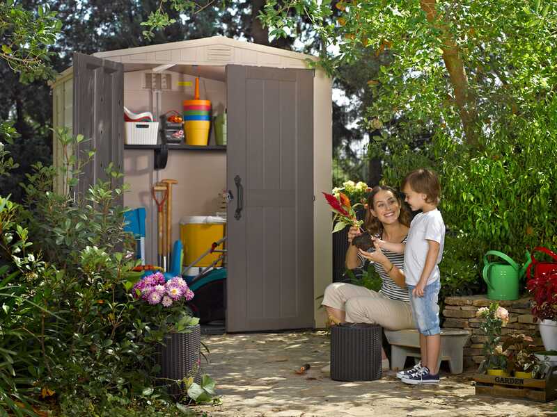 Keter Factor beis - Caseta de jard&iacute;n - Con ventana lateral - 178x195.5x208 cm