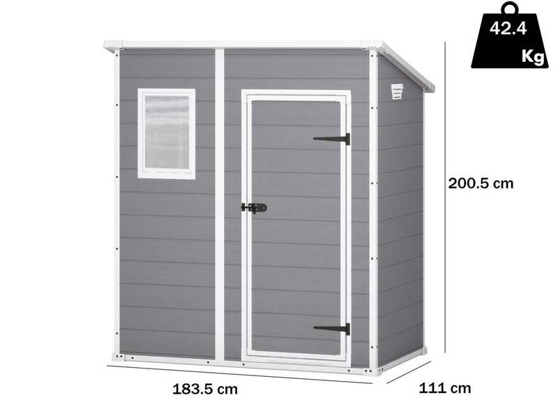 Keter Manor Pent gris - Caseta de jard&iacute;n - Con ventana delantera - 183.5x111x200.5 cm