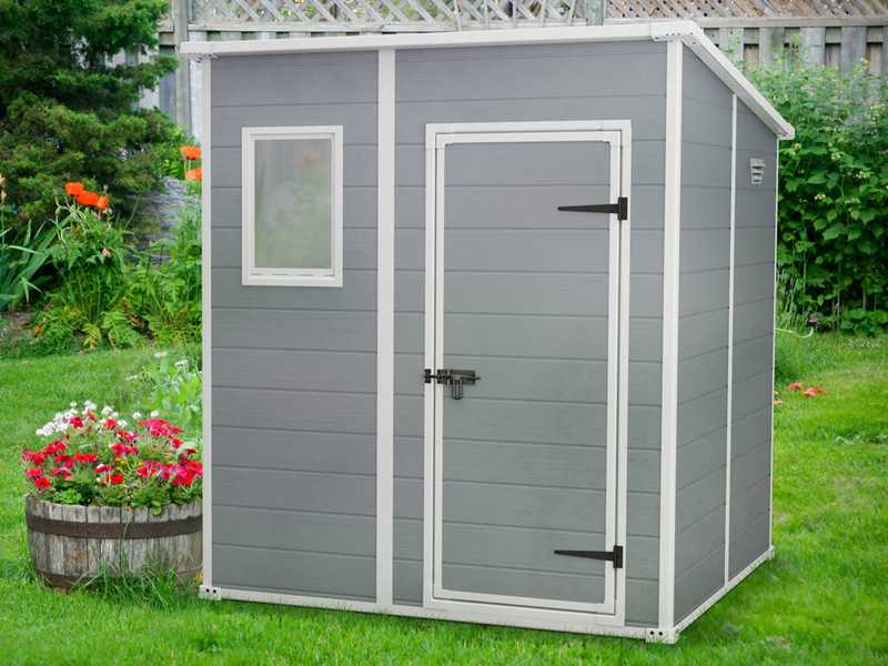 Keter Manor Pent gris - Caseta de jard&iacute;n - Con ventana delantera - 183.5x185x200 cm