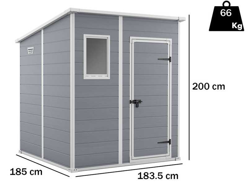 Keter Manor Pent gris - Caseta de jard&iacute;n - Con ventana delantera - 183.5x185x200 cm