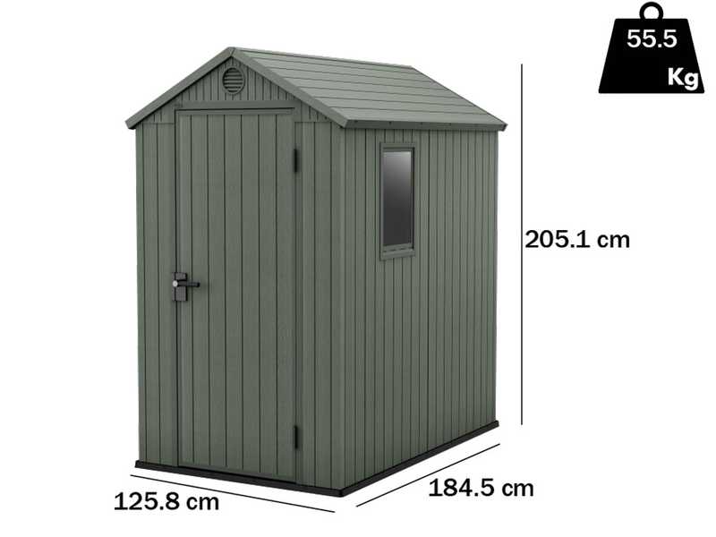 Keter Darwin verde - Caseta para herramientas - Con ventana lateral - 125.8x184.5x205.1 cm